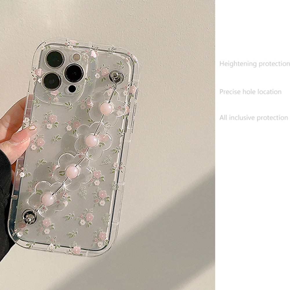 For iPhone 13 Pro Flower Pattern Clear Phone Case Anti-scratch TPU Cover with Flower Decor Chain For iPhone 13 Pro Flower Pattern Clear Phone Case Anti-scratch TPU Cover with Flower Decor Chain